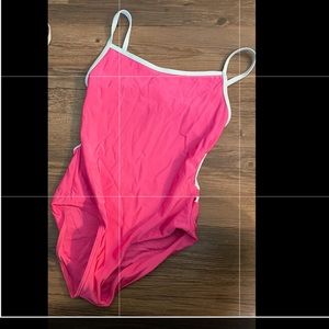 pink yumiko kiki with light blue trim.